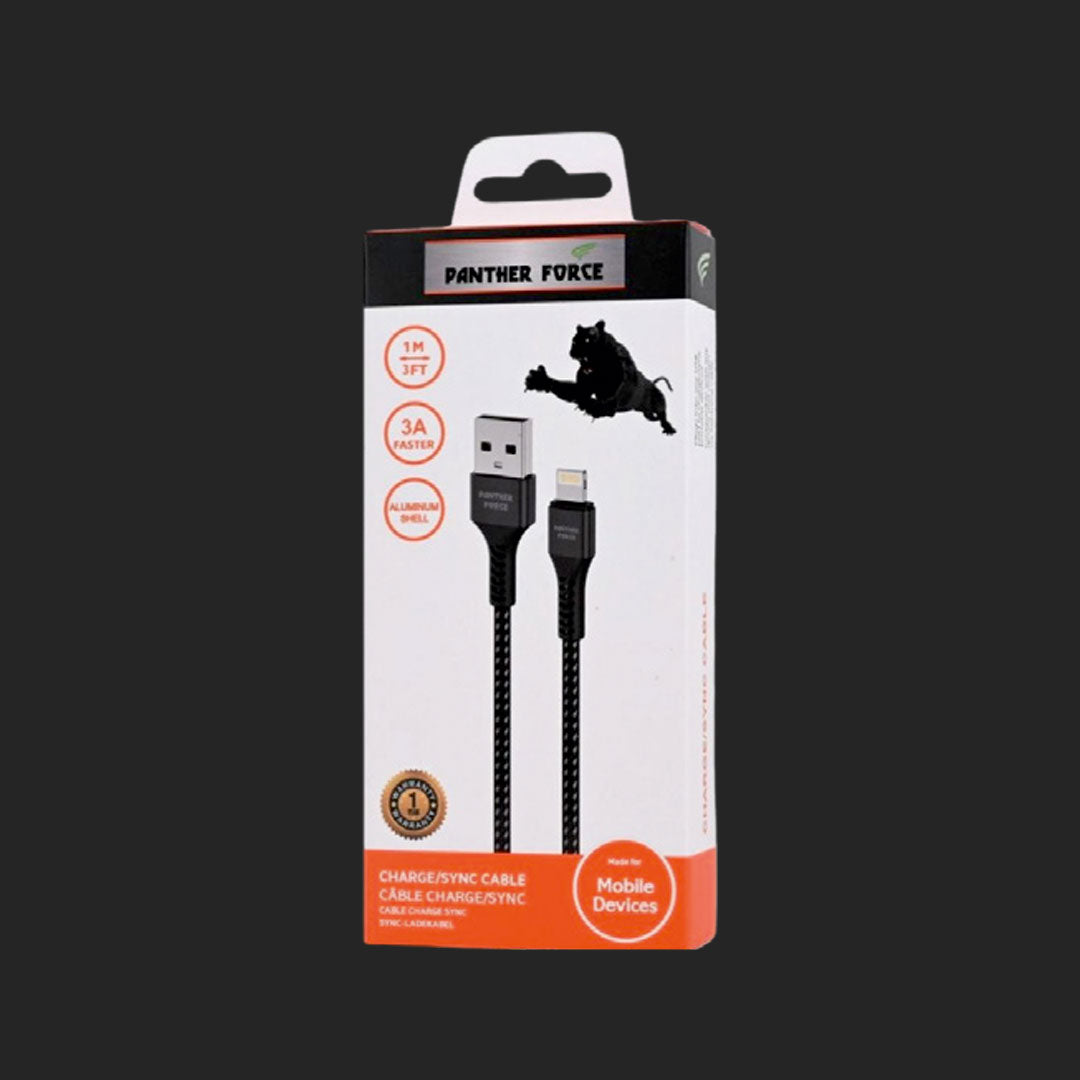 Panther Force 3A 1M Cable for iPhone - PF12 - Fast Charging & Seamless Data Transfer for Lightning Devices Panther Force 3A 1M Cable for iPhone - PF12 - Fast Charging & Seamless Data Transfer for Lightning Devices
